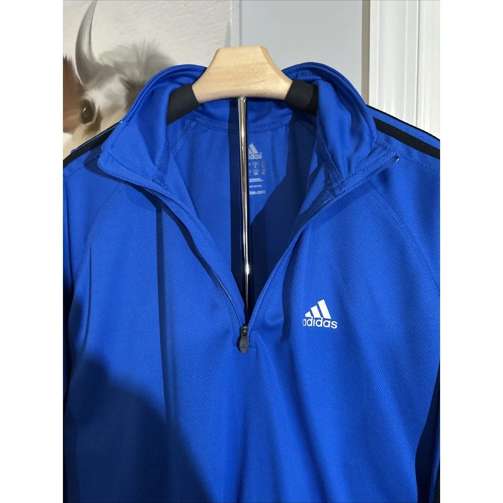 Adidas Men's Large Long Sleeve Blue Athletic‎ Shirt 1/4 Zip Front